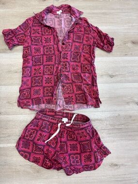 Women’s Pink Patterned Button-Down Shirt — Lightweight Casual Top